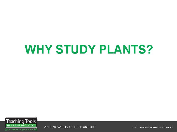 WHY STUDY PLANTS? WHY STUDY PLANTS?