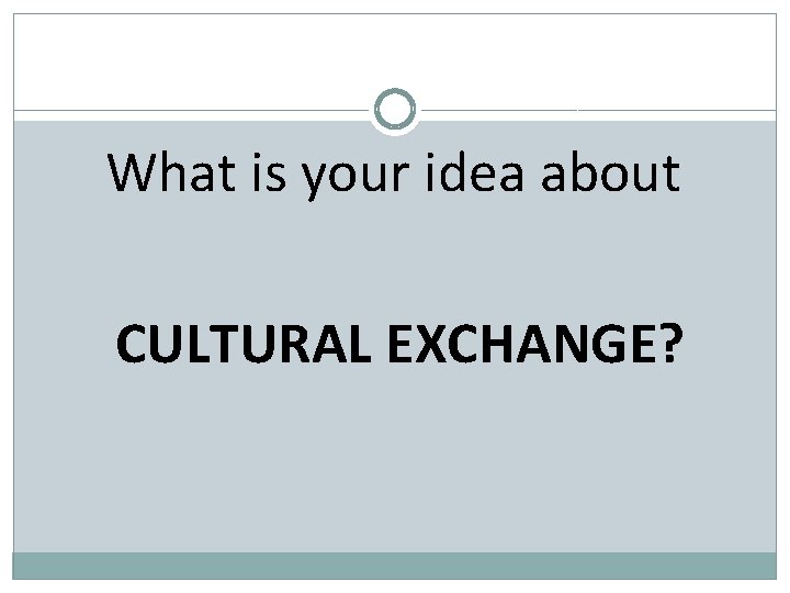 What is your idea about CULTURAL EXCHANGE? 