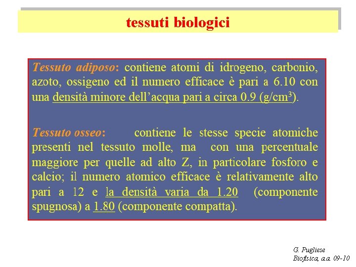 tessuti biologici G. Pugliese Biofisica, a. a. 09 -10 