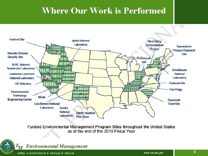 Where Our Work is Performed 8 www. em. doe. gov 8 