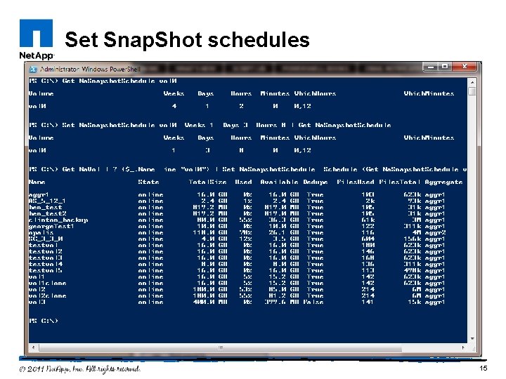 Set Snap. Shot schedules 15 