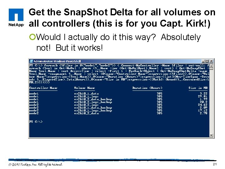 Get the Snap. Shot Delta for all volumes on all controllers (this is for