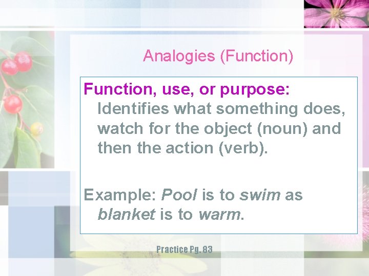 Function Analogy Math Chapter 2 Vocabulary Bridging the Gap 9e Brenda