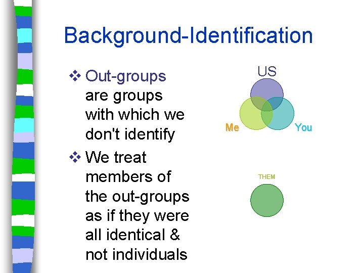 Background-Identification v Out-groups are groups with which we don't identify v We treat members