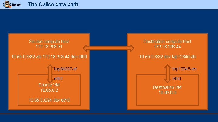 The Calico data path Source compute host 172. 18. 203. 31 Destination compute host