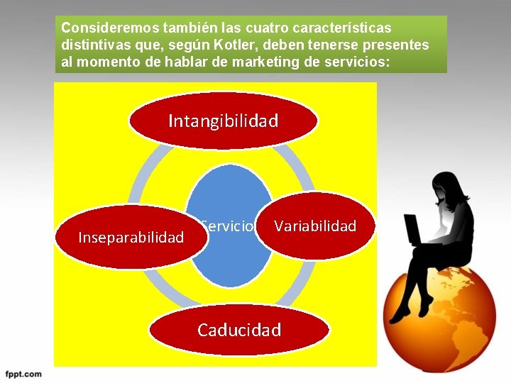 Consideremos también las cuatro características distintivas que, según Kotler, deben tenerse presentes al momento Consideremos también las cuatro características distintivas que, según Kotler, deben tenerse presentes al momento