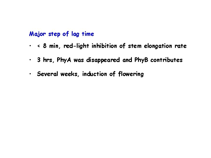 Major step of lag time • < 8 min, red-light inhibition of stem elongation