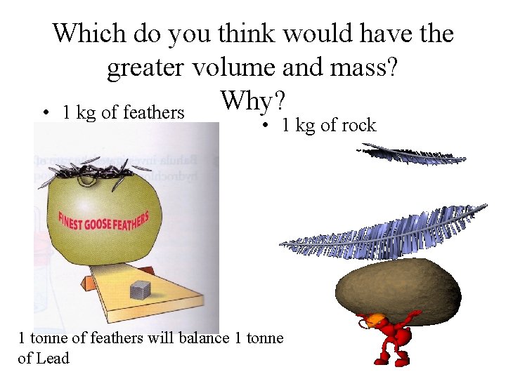 Which do you think would have the greater volume and mass? Why? • 1