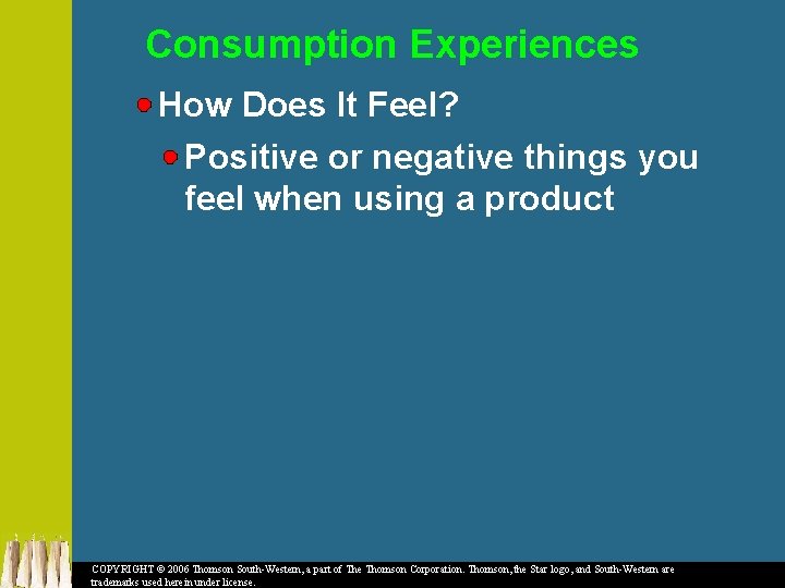 Consumption Experiences How Does It Feel? Positive or negative things you feel when using