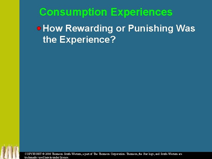 Consumption Experiences How Rewarding or Punishing Was the Experience? COPYRIGHT © 2006 Thomson South-Western,