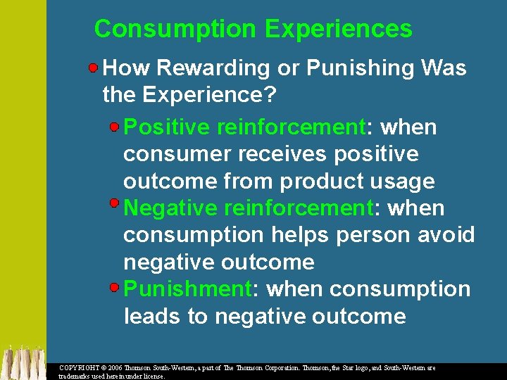 Consumption Experiences How Rewarding or Punishing Was the Experience? Positive reinforcement: when consumer receives