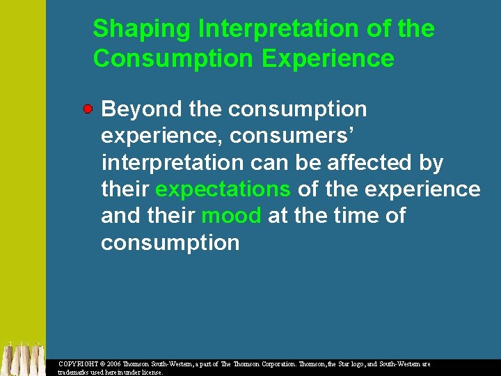 Shaping Interpretation of the Consumption Experience Beyond the consumption experience, consumers’ interpretation can be