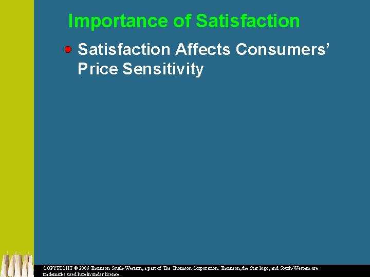 Importance of Satisfaction Affects Consumers’ Price Sensitivity COPYRIGHT © 2006 Thomson South-Western, a part