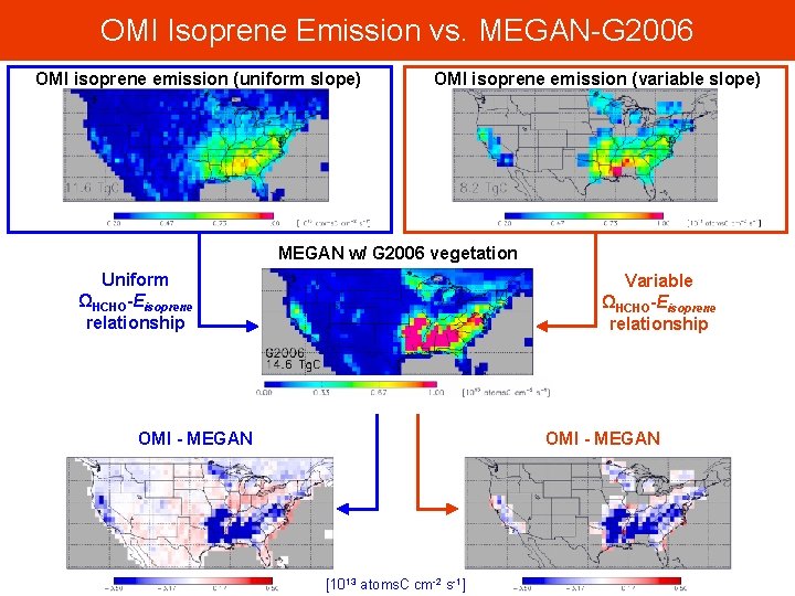 OMI Isoprene Emission vs. MEGAN-G 2006 OMI isoprene emission (uniform slope) OMI isoprene emission