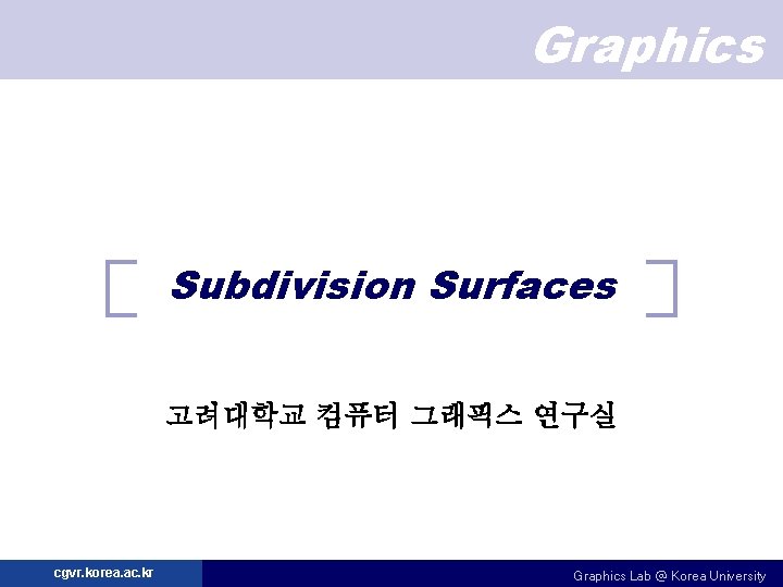 Graphics Subdivision Surfaces 고려대학교 컴퓨터 그래픽스 연구실 cgvr. korea. ac. kr Graphics Lab @