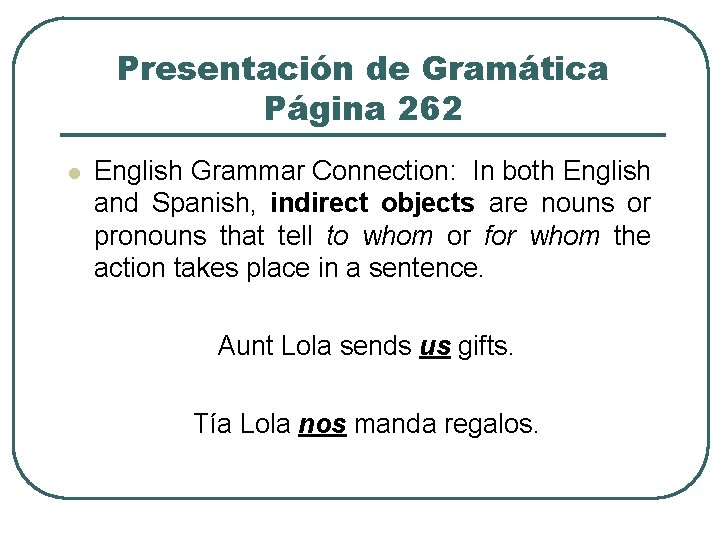 Presentación de Gramática Página 262 l English Grammar Connection: In both English and Spanish,