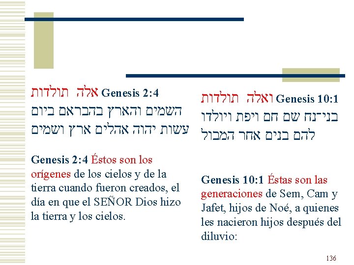  תולדות אלה Genesis 2: 4 תולדות ואלה Genesis 10: 1 ביום בהבראם והארץ