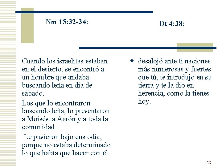 Nm 15: 32 -34: Dt 4: 38: Cuando los israelitas estaban en el desierto,