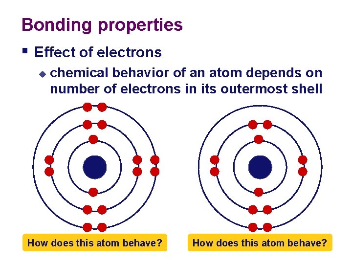 Bonding properties § Effect of electrons u chemical behavior of an atom depends on