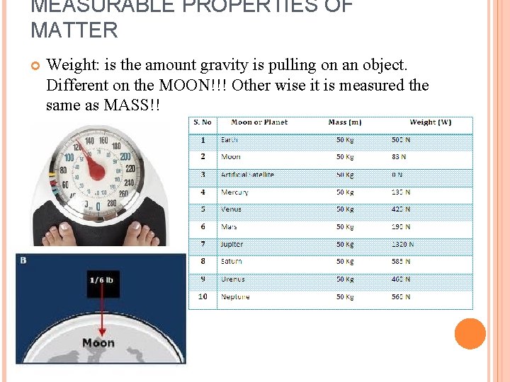 MEASURABLE PROPERTIES OF MATTER Weight: is the amount gravity is pulling on an object.