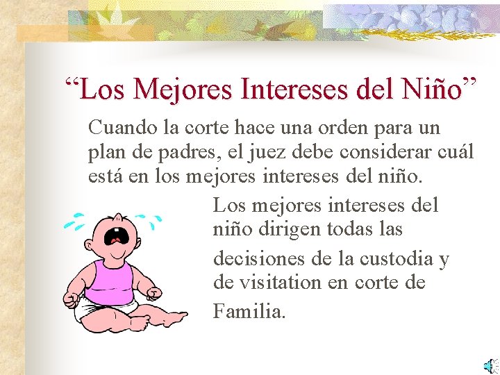 “Los Mejores Intereses del Niño” Cuando la corte hace una orden para un plan