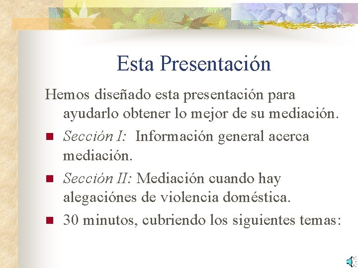 Esta Presentación Hemos diseñado esta presentación para ayudarlo obtener lo mejor de su mediación.