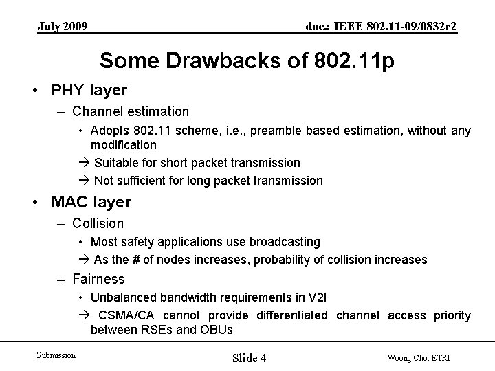 doc. : IEEE 802. 11 -09/0832 r 2 July 2009 Some Drawbacks of 802.