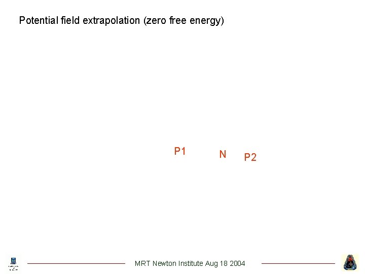 Potential field extrapolation (zero free energy) P 1 N P 2 MRT Newton Institute