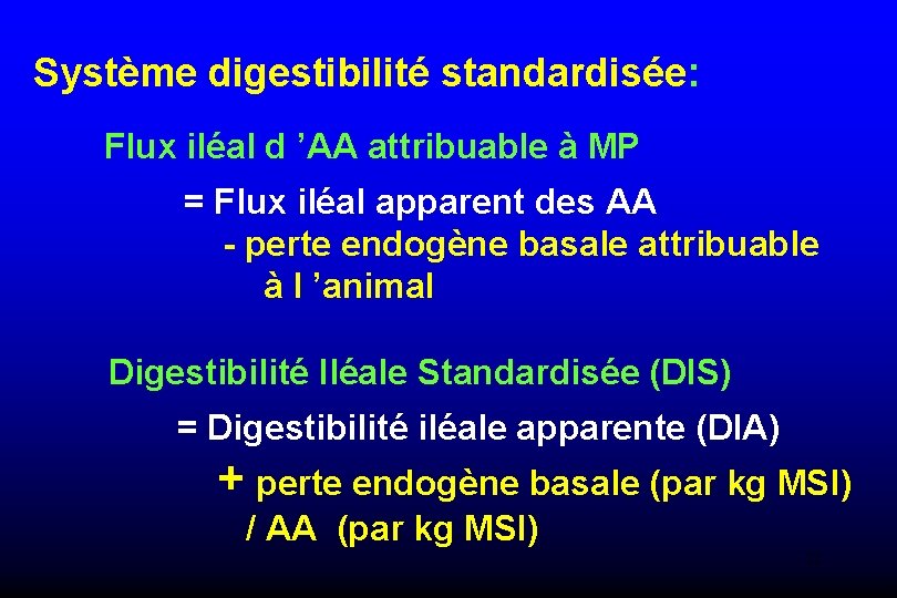 Système digestibilité standardisée: Flux iléal d ’AA attribuable à MP = Flux iléal apparent