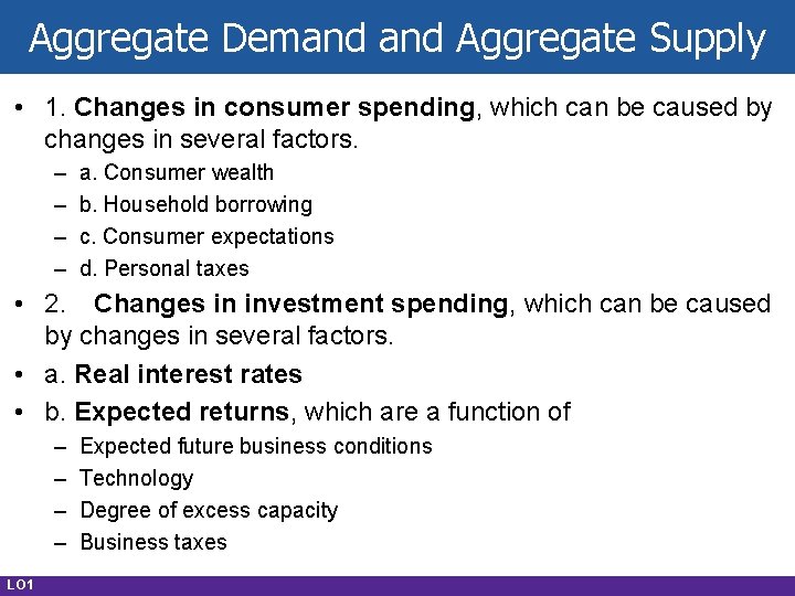 Aggregate Demand Aggregate Supply • 1. Changes in consumer spending, which can be caused