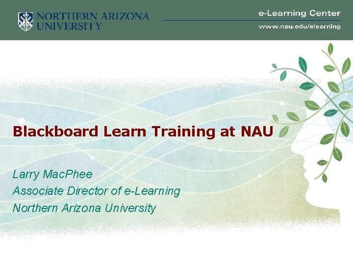Blackboard Learn Training at NAU Larry Mac. Phee Associate Director of e-Learning Northern Arizona