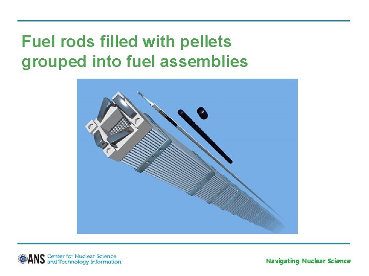 Fuel rods filled with pellets grouped into fuel assemblies Navigating Nuclear Science 