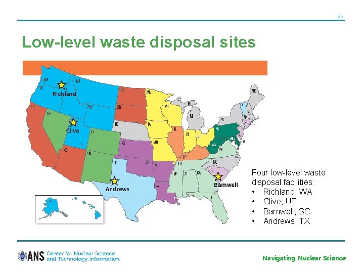 23 Low-level waste disposal sites Four low-level waste disposal facilities: • Richland, WA •