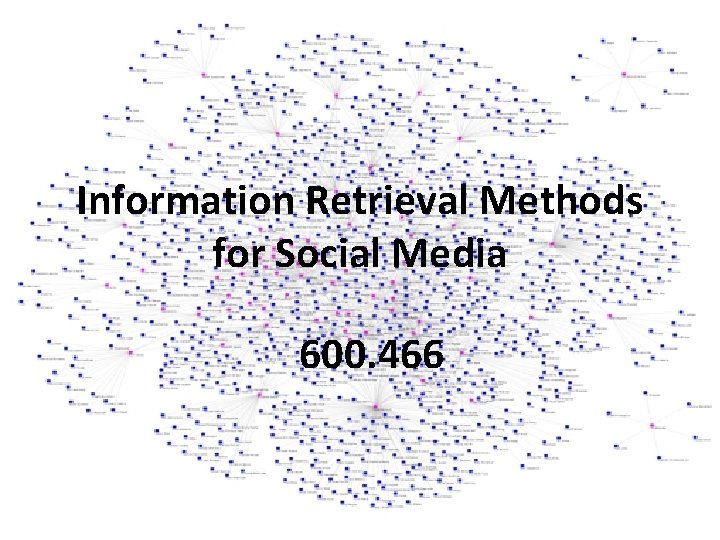 Information Retrieval Methods for Social Media 600. 466 