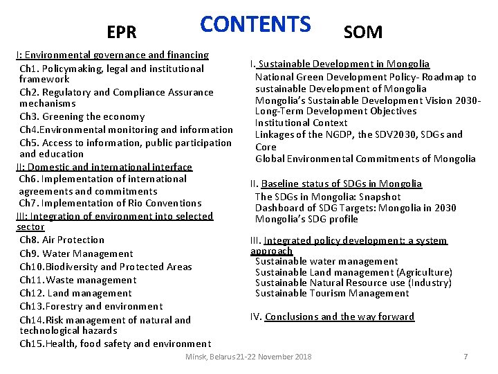 EPR CONTENTS I: Environmental governance and financing Ch 1. Policymaking, legal and institutional framework