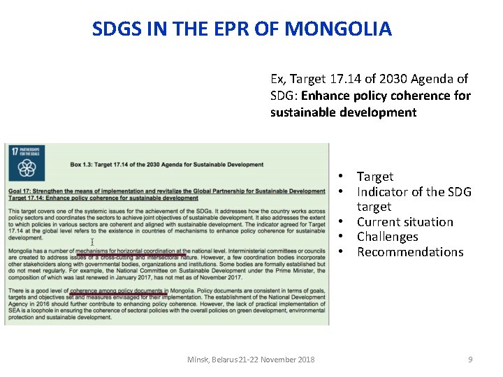 SDGS IN THE EPR OF MONGOLIA Ex, Target 17. 14 of 2030 Agenda of