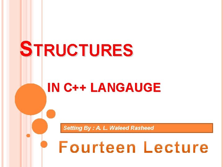 STRUCTURES IN C++ LANGAUGE Setting By : A. L. Waleed Rasheed 