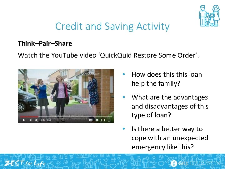 Credit and Saving Activity Think–Pair–Share Watch the You. Tube video ‘Quick. Quid Restore Some