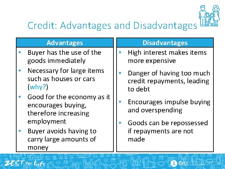 Credit: Advantages and Disadvantages • • Advantages Buyer has the use of the goods