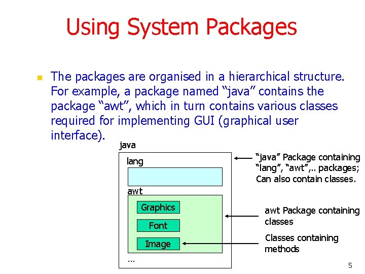 Using System Packages n The packages are organised in a hierarchical structure. For example,