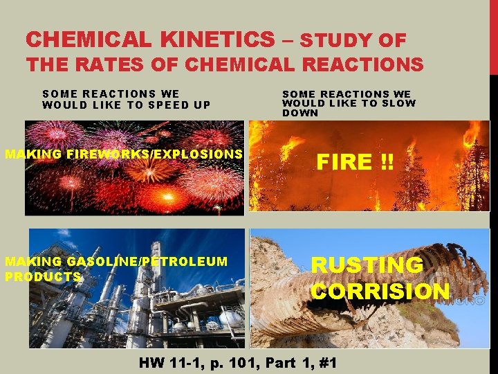 CHEMICAL KINETICS – STUDY OF THE RATES OF CHEMICAL REACTIONS SOME REACTIONS WE WOULD CHEMICAL KINETICS – STUDY OF THE RATES OF CHEMICAL REACTIONS SOME REACTIONS WE WOULD
