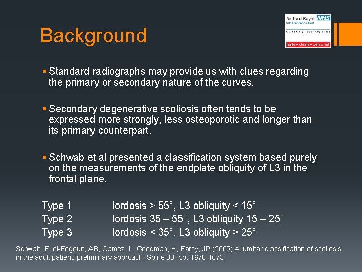 Background § Standard radiographs may provide us with clues regarding the primary or secondary