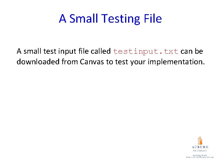 A Small Testing File A small test input file called testinput. txt can be