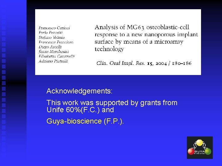 Acknowledgements: This work was supported by grants from Unife 60%(F. C. ) and Guya-bioscience