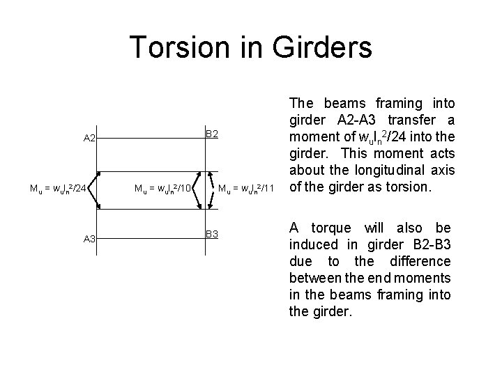 Torsion in Girders B 2 A 2 Mu = wuln 2/24 A 3 Mu