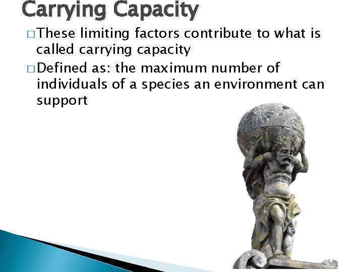 Carrying Capacity � These limiting factors contribute to what is called carrying capacity �