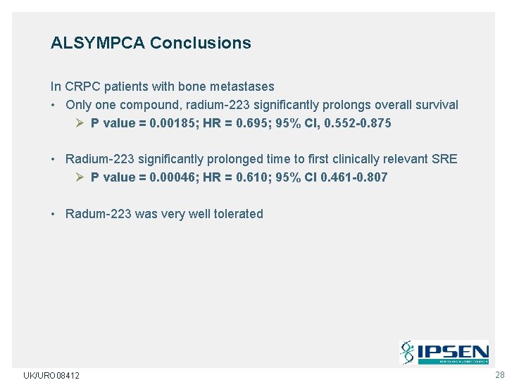 ALSYMPCA Conclusions In CRPC patients with bone metastases • Only one compound, radium-223 significantly