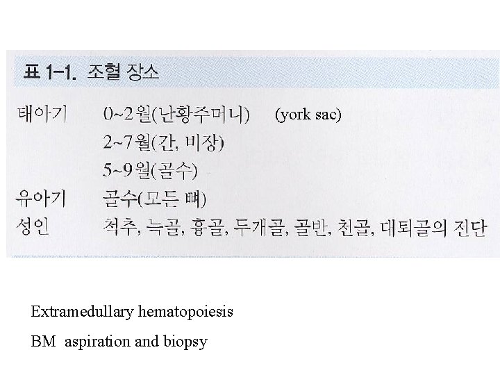 (york sac) Extramedullary hematopoiesis BM aspiration and biopsy (york sac) Extramedullary hematopoiesis BM aspiration and biopsy