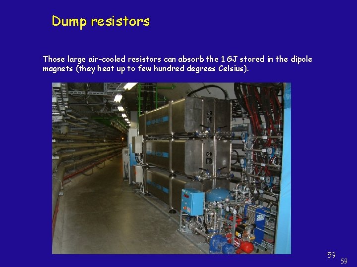 Dump resistors Those large air-cooled resistors can absorb the 1 GJ stored in the