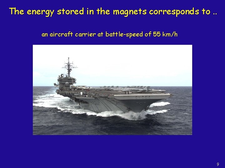 The energy stored in the magnets corresponds to. . an aircraft carrier at battle-speed